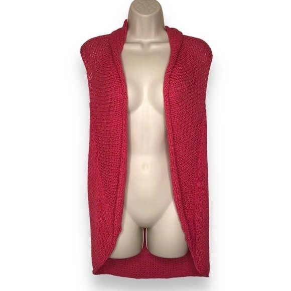 J Jill Pure Jill Pink Knit Open Weave Shawl Collar Vest Women Size Small Crochet - Picture 1 of 12
